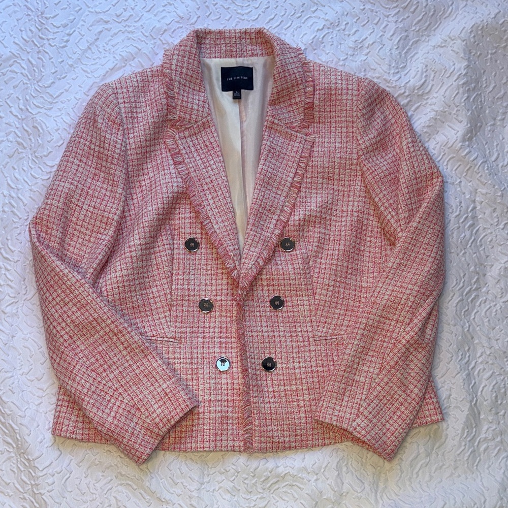 The Limited Pink Tweed Double-Breasted Blazer